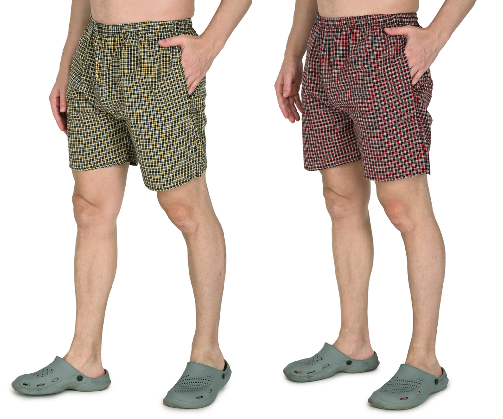 Truness Men’s Premium Check Hap Cotton Boxer Shorts – Yellow & Red Dual-Color Collection