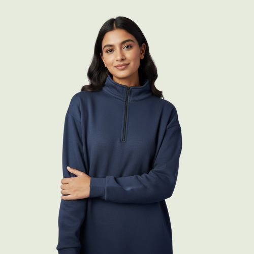 Women’s Premium Blue Quarter-Zip Sweatshirt | Soft Fleece | Winter Casual Wear