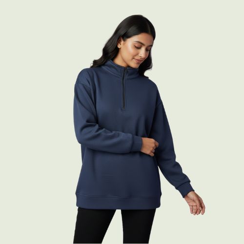Women’s Premium Blue Quarter-Zip Sweatshirt | Soft Fleece | Winter Casual Wear