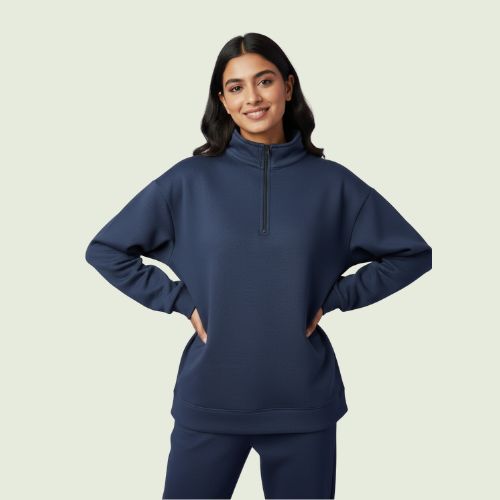 Women’s Premium Blue Quarter-Zip Sweatshirt | Soft Fleece | Winter Casual Wear