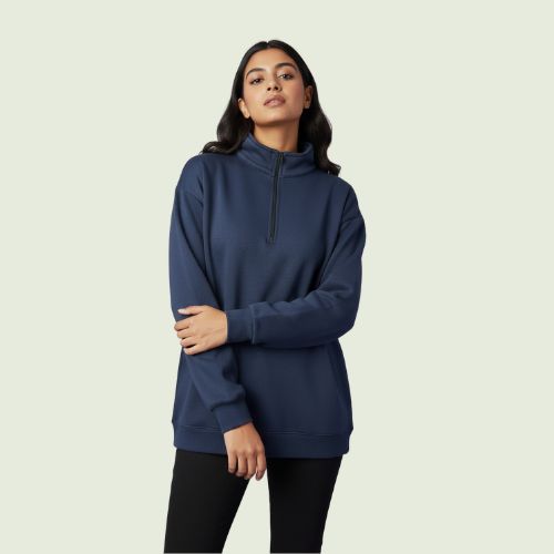 Women’s Premium Blue Quarter-Zip Sweatshirt | Soft Fleece | Winter Casual Wear