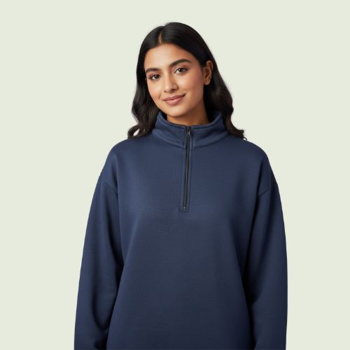 Women’s Premium Blue Quarter-Zip Sweatshirt | Soft Fleece | Winter Casual Wear