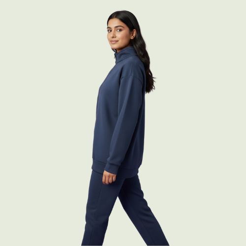 Women’s Premium Blue Quarter-Zip Sweatshirt | Soft Fleece | Winter Casual Wear