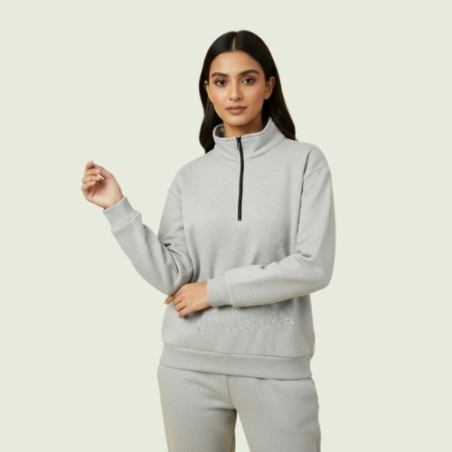 Women’s Premium Gray Quarter-Zip Sweatshirt | Soft Fleece | Winter Casual Wear