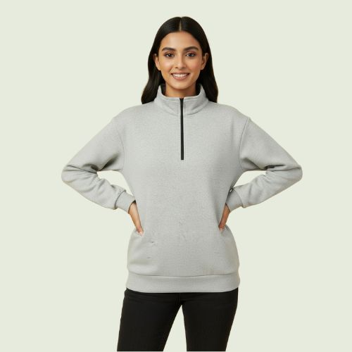 Women’s Premium Gray Quarter-Zip Sweatshirt | Soft Fleece | Winter Casual Wear