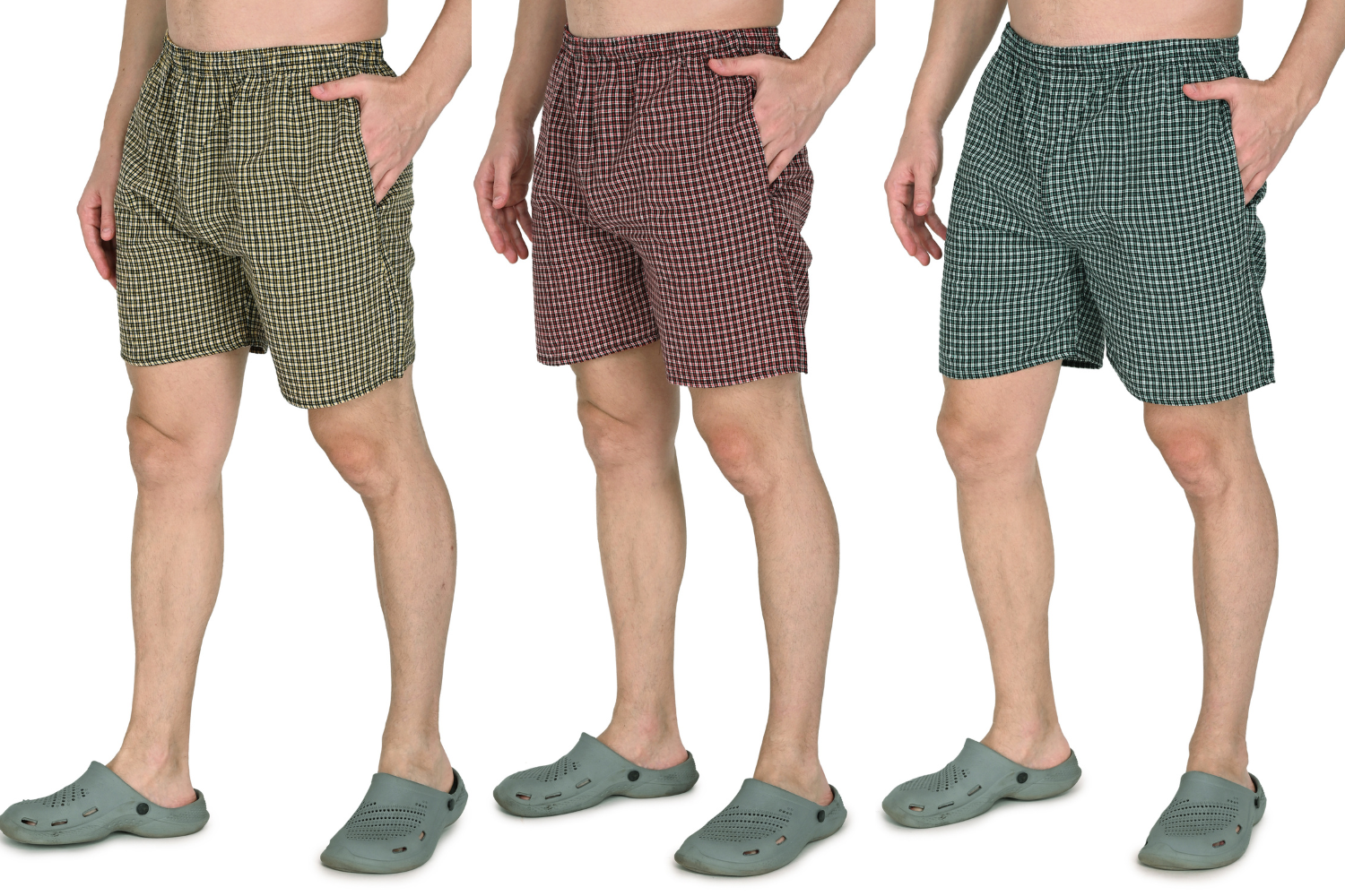 Men’s Cotton Checkered Boxer Shorts (Pack of 3) – Soft, Breathable & Regular Fit Nightwear
