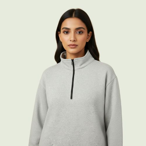 Women’s Premium Gray Quarter-Zip Sweatshirt | Soft Fleece | Winter Casual Wear