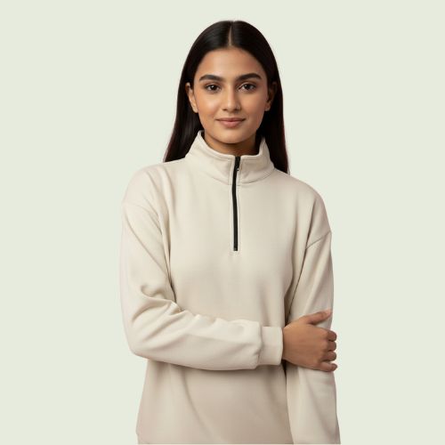 Women’s Premium Skin (Beige) Quarter-Zip Sweatshirt | Soft Fleece | Winter Casual Wear