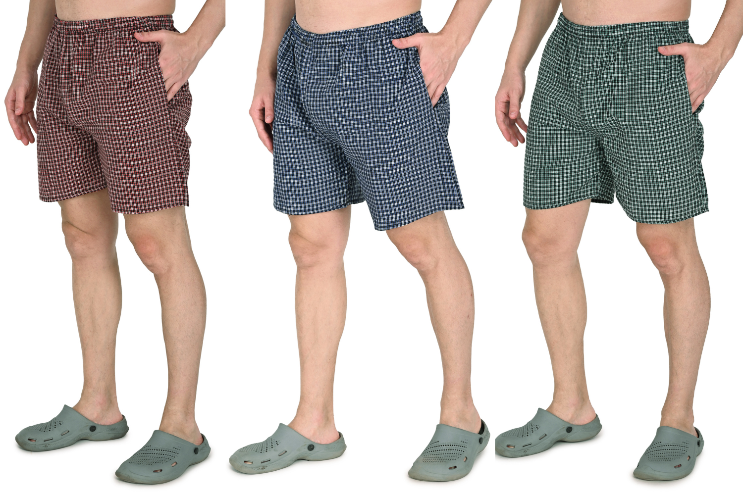 Truness Men’s Premium Check Hap Cotton Boxer Shorts – Multi-Color Combo (Red, Blue & Green)