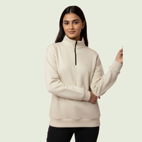 Women’s Premium Skin (Beige) Quarter-Zip Sweatshirt | Soft Fleece | Winter Casual Wear