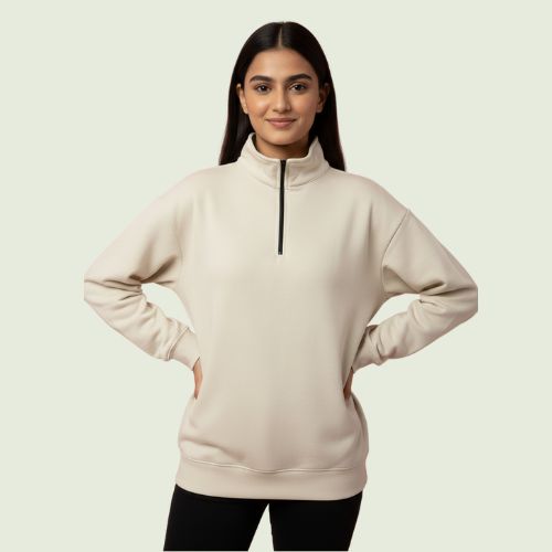 Women’s Premium Skin (Beige) Quarter-Zip Sweatshirt | Soft Fleece | Winter Casual Wear