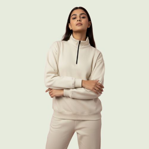 Women’s Premium Skin (Beige) Quarter-Zip Sweatshirt | Soft Fleece | Winter Casual Wear