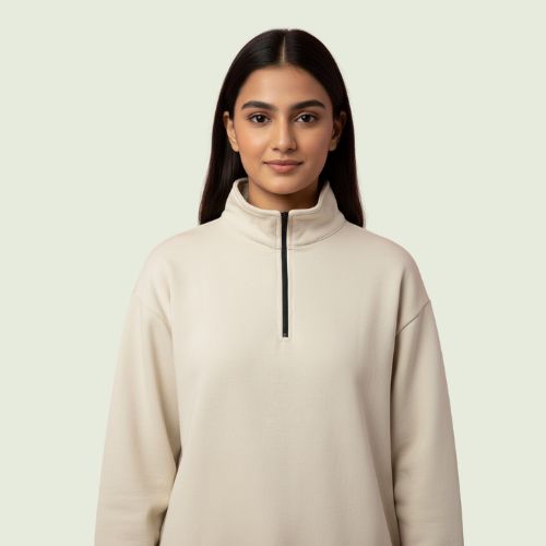 Women’s Premium Skin (Beige) Quarter-Zip Sweatshirt | Soft Fleece | Winter Casual Wear
