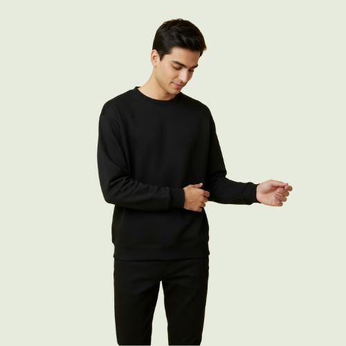 Women’s Premium Black Rounded Neck Sweatshirt | Soft Fleece | Winter Casual Wear