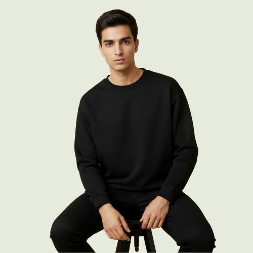 Women’s Premium Black Rounded Neck Sweatshirt | Soft Fleece | Winter Casual Wear