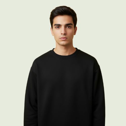 Women’s Premium Black Rounded Neck Sweatshirt | Soft Fleece | Winter Casual Wear