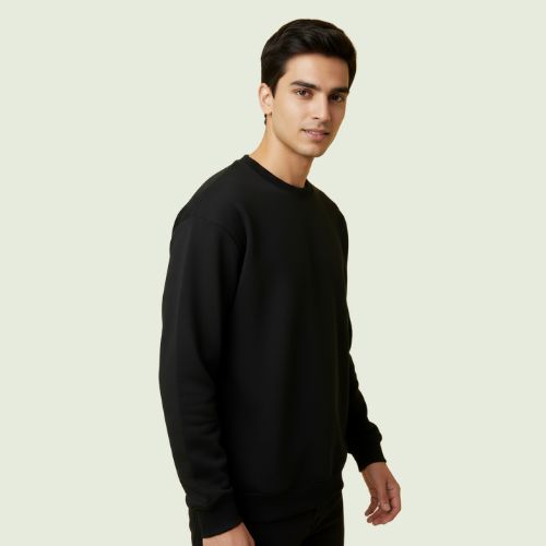 Women’s Premium Black Rounded Neck Sweatshirt | Soft Fleece | Winter Casual Wear