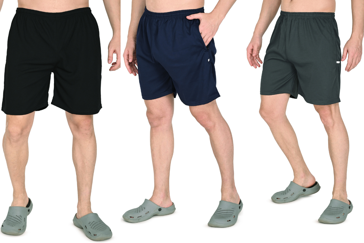 Men’s Dri-Fit Hap Shorts Combo (Black, Blue & Dark Grey) | Quick-Dry, Stretchable & Premium Activewear