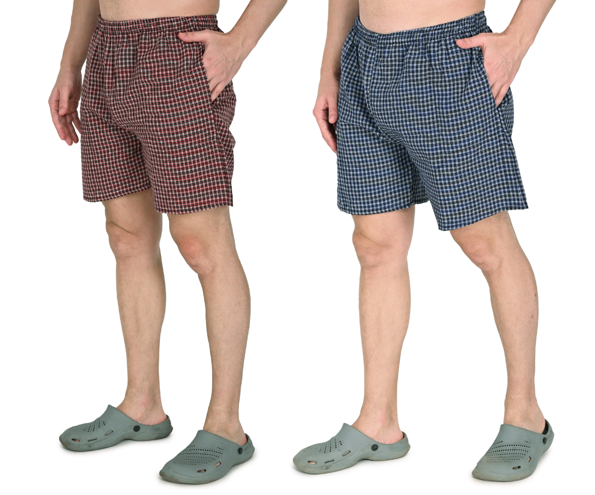 Truness Men’s Premium Check Hap Blue Cotton Boxer Shorts