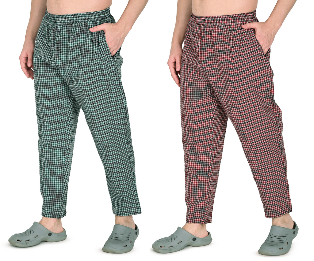 Men’s Green & Red Checkered Cotton Jogger Pants – Soft, Comfortable & Stylish Fit