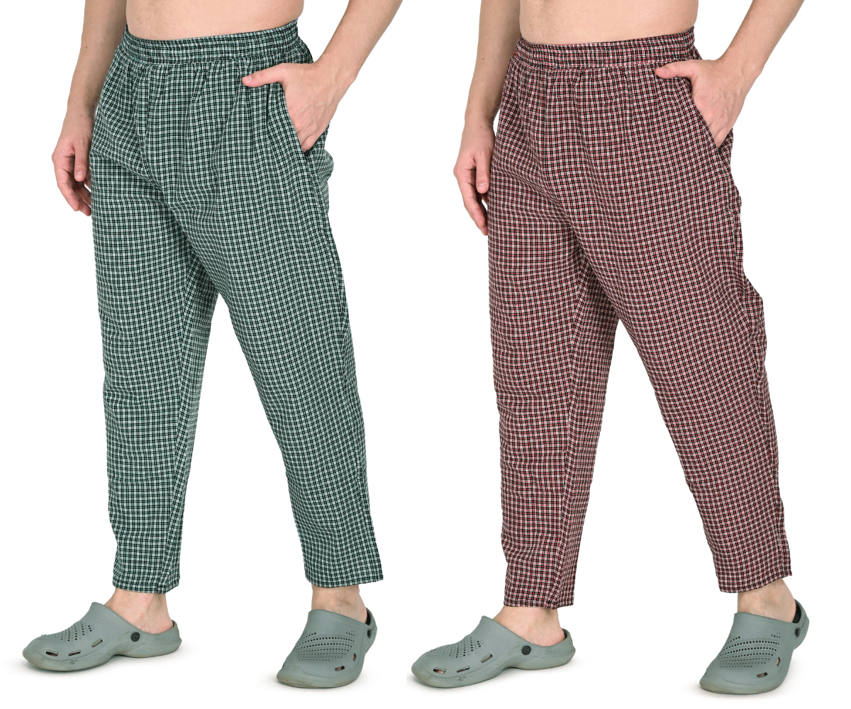 Men’s Green & Red Checkered Cotton Jogger Pants – Soft, Comfortable & Stylish Fit