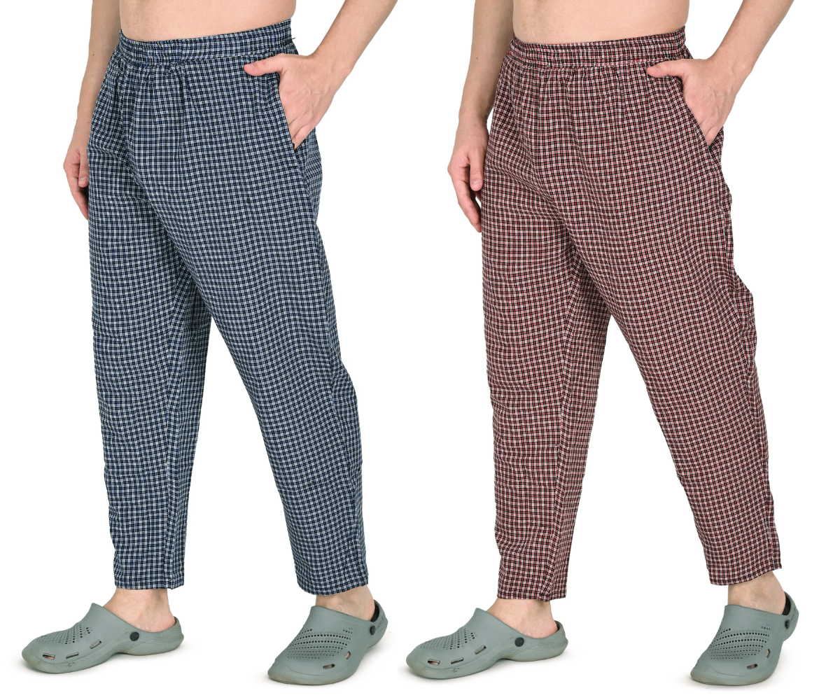 Men’s Red & Blue Checkered Cotton Jogger Pants – Soft & Stylish Casual Wear