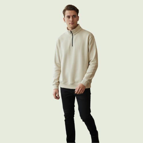 Men’s Skin-Color Half-Zip Sweatshirt | Soft, Cozy & Stylish Winter Wear