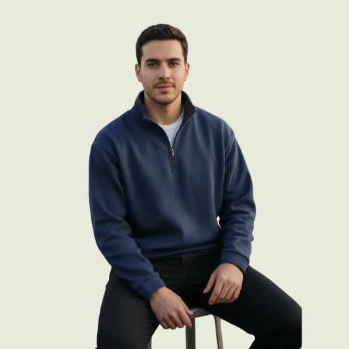 Men’s Navy Blue Half-Zip Sweatshirt | Soft, Warm & Casual Winter Wear