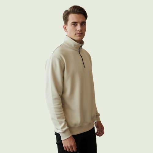 Men’s Skin-Color Half-Zip Sweatshirt | Soft, Cozy & Stylish Winter Wear