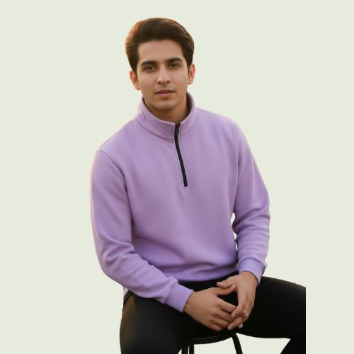 Men’s Lavender Half-Zip Sweatshirt | Soft, Stylish & Comfortable Winter Wear