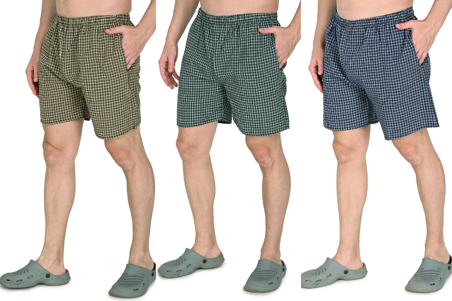 Truness Men’s Premium Check Hap Cotton Boxer Shorts – Yellow, Green & Blue Multi-Color Collection