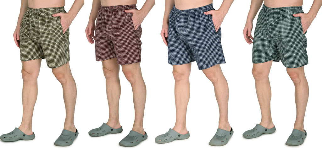 Truness Men’s Premium Check Hap Cotton Boxer Shorts – Multi-Color Collection (Red, Blue, Green & Yellow