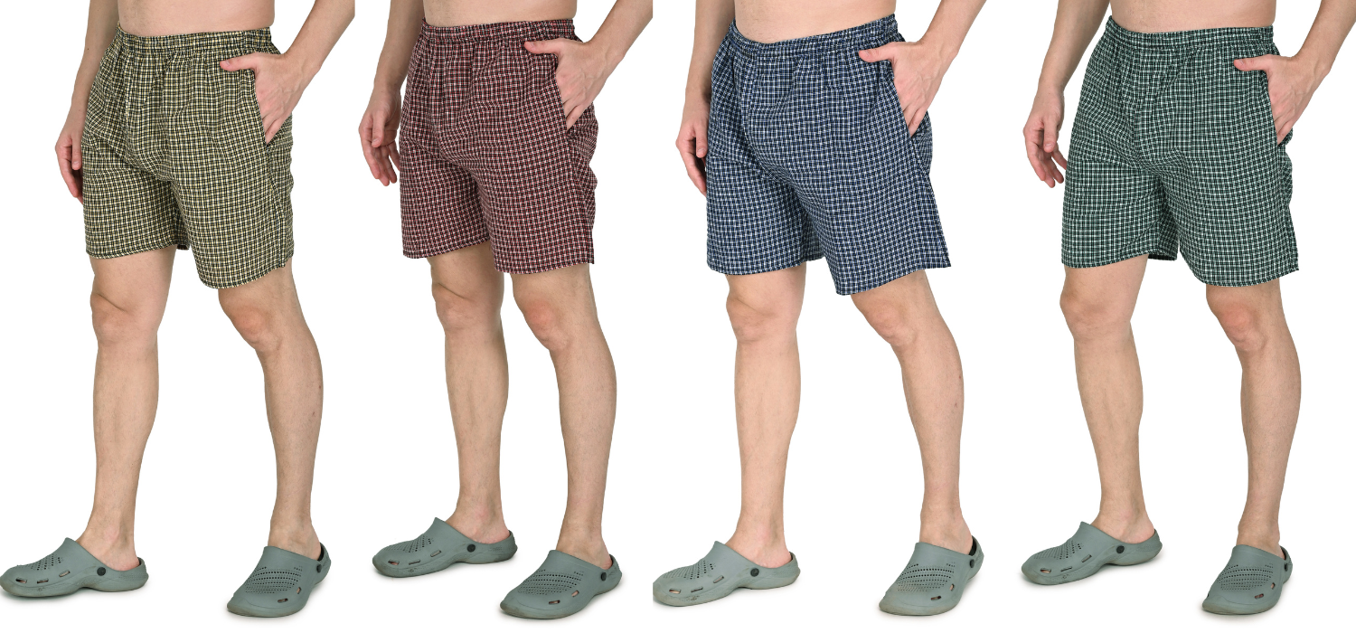 Truness Men’s Premium Check Hap Cotton Boxer Shorts – Multi-Color Collection (Red, Blue, Green & Yellow