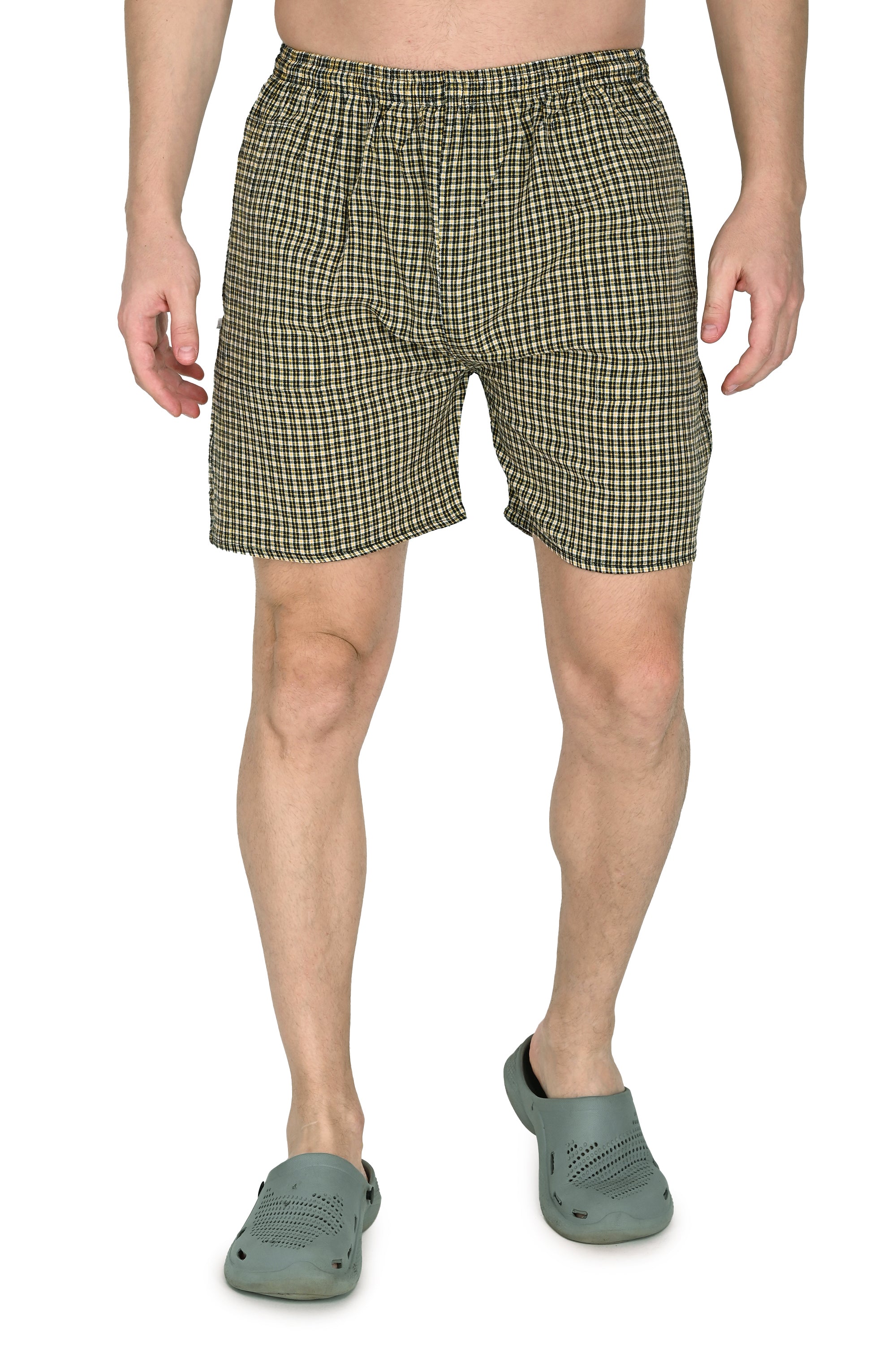 Truness Men’s Premium Check Hap Yellow Cotton Boxer Shorts