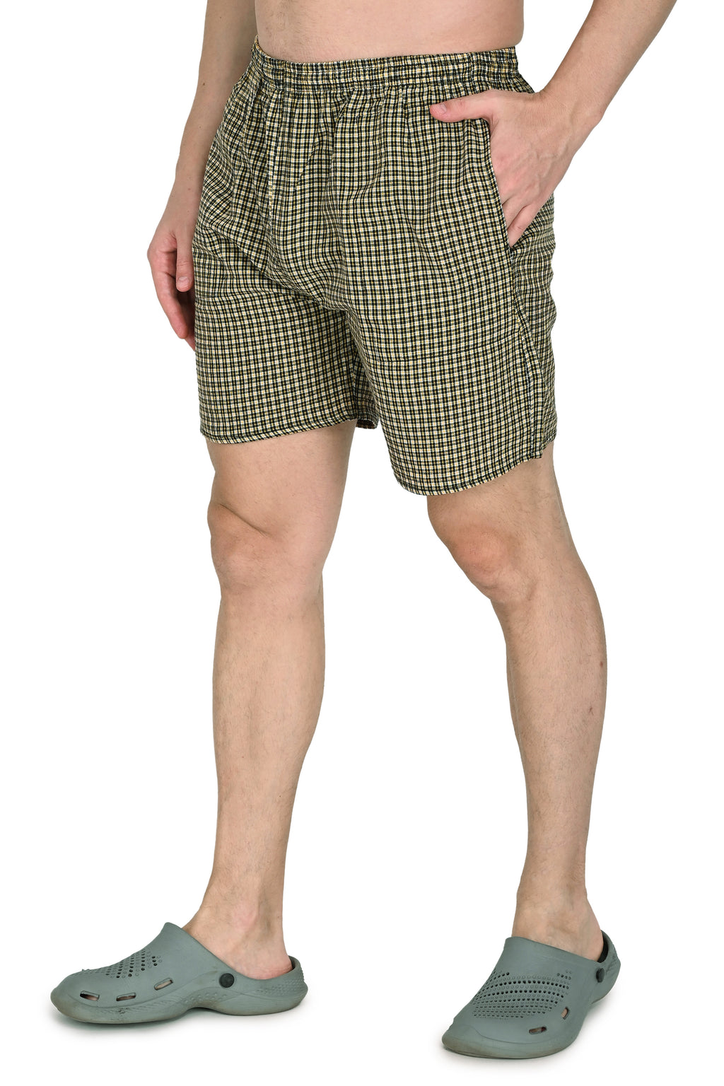 Truness Men’s Premium Check Hap Cotton Boxer Shorts – Yellow & Green Dual-Color Collection