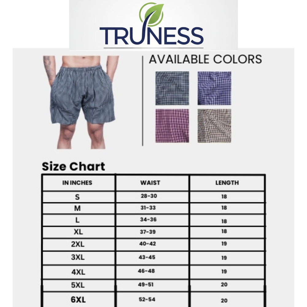 Truness Men’s Premium Check Hap Cotton Boxer Shorts – Yellow, Red & Blue Multi-Color Collection