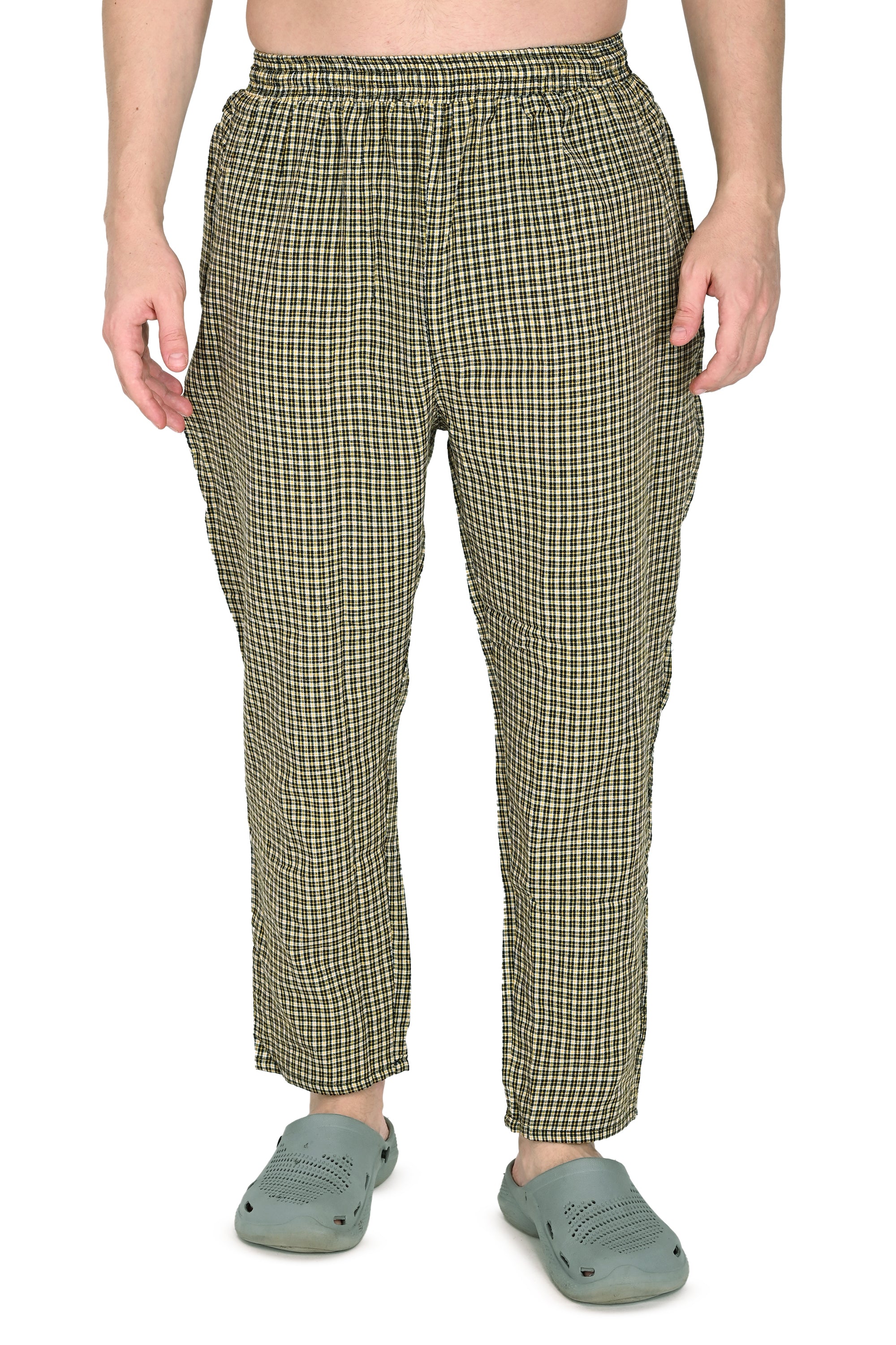 Men’s Yellow Checkered Cotton Jogger Pants – Soft, Lightweight & Everyday Comfort