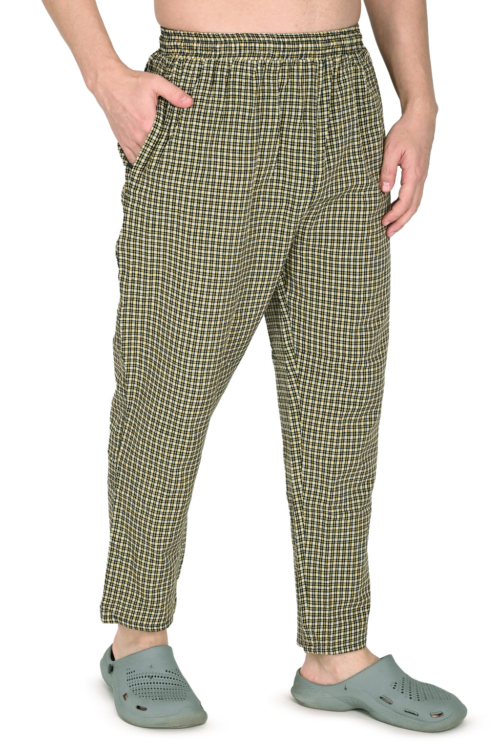 Men’s Yellow Checkered Cotton Jogger Pants – Soft, Lightweight & Everyday Comfort