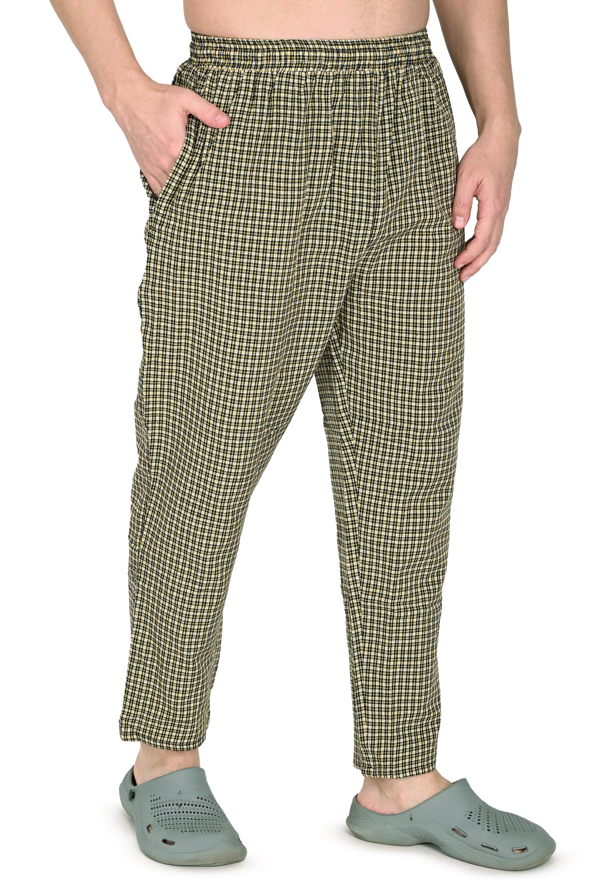 Men’s Yellow Checkered Cotton Jogger Pants – Soft, Lightweight & Everyday Comfort