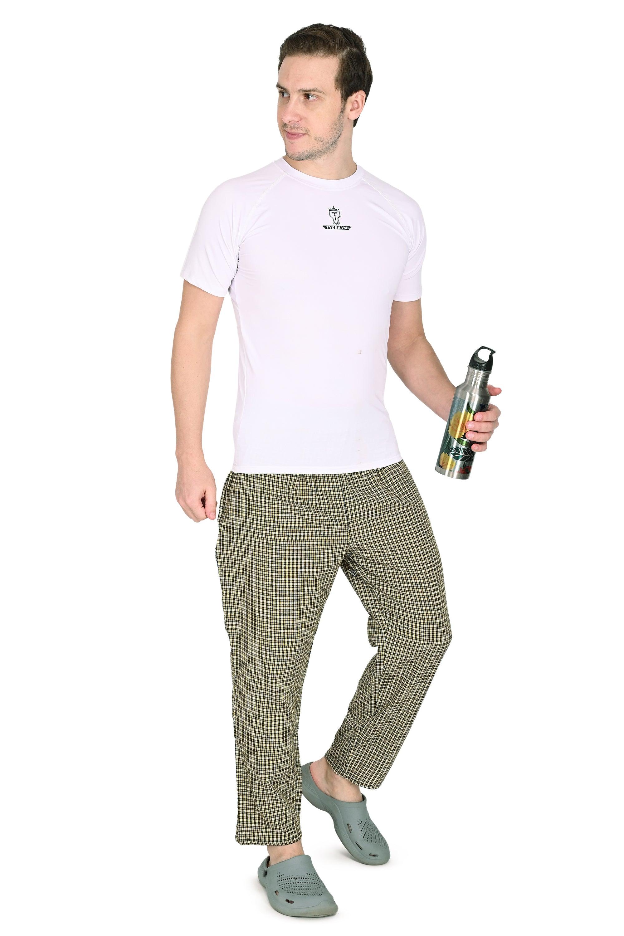Men’s Yellow Checkered Cotton Jogger Pants – Soft, Lightweight & Everyday Comfort