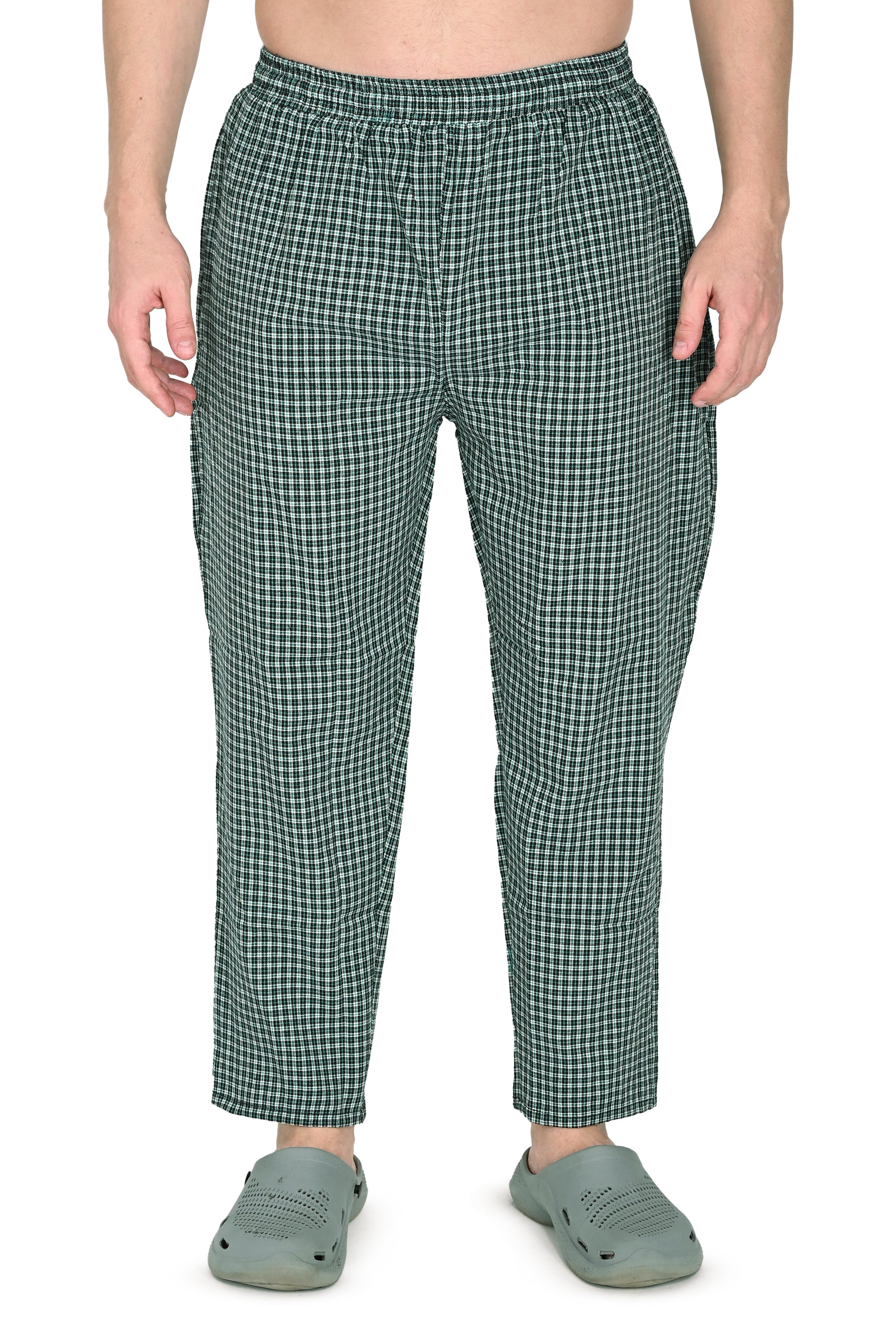 Men’s Green Checkered Cotton Jogger Pants – Soft, Comfortable & Daily Wear Fit