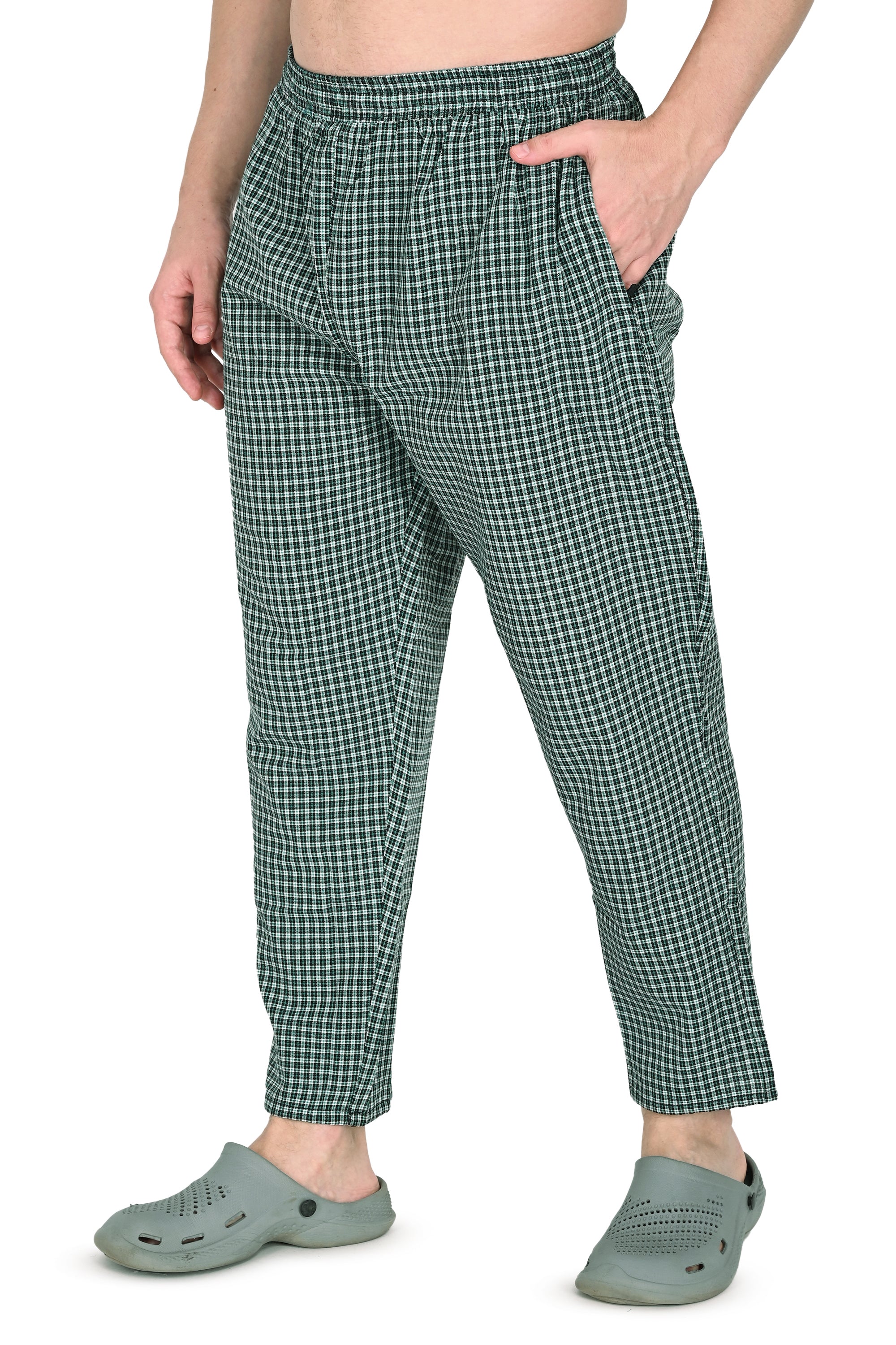 Men’s Green Checkered Cotton Jogger Pants – Soft, Comfortable & Daily Wear Fit
