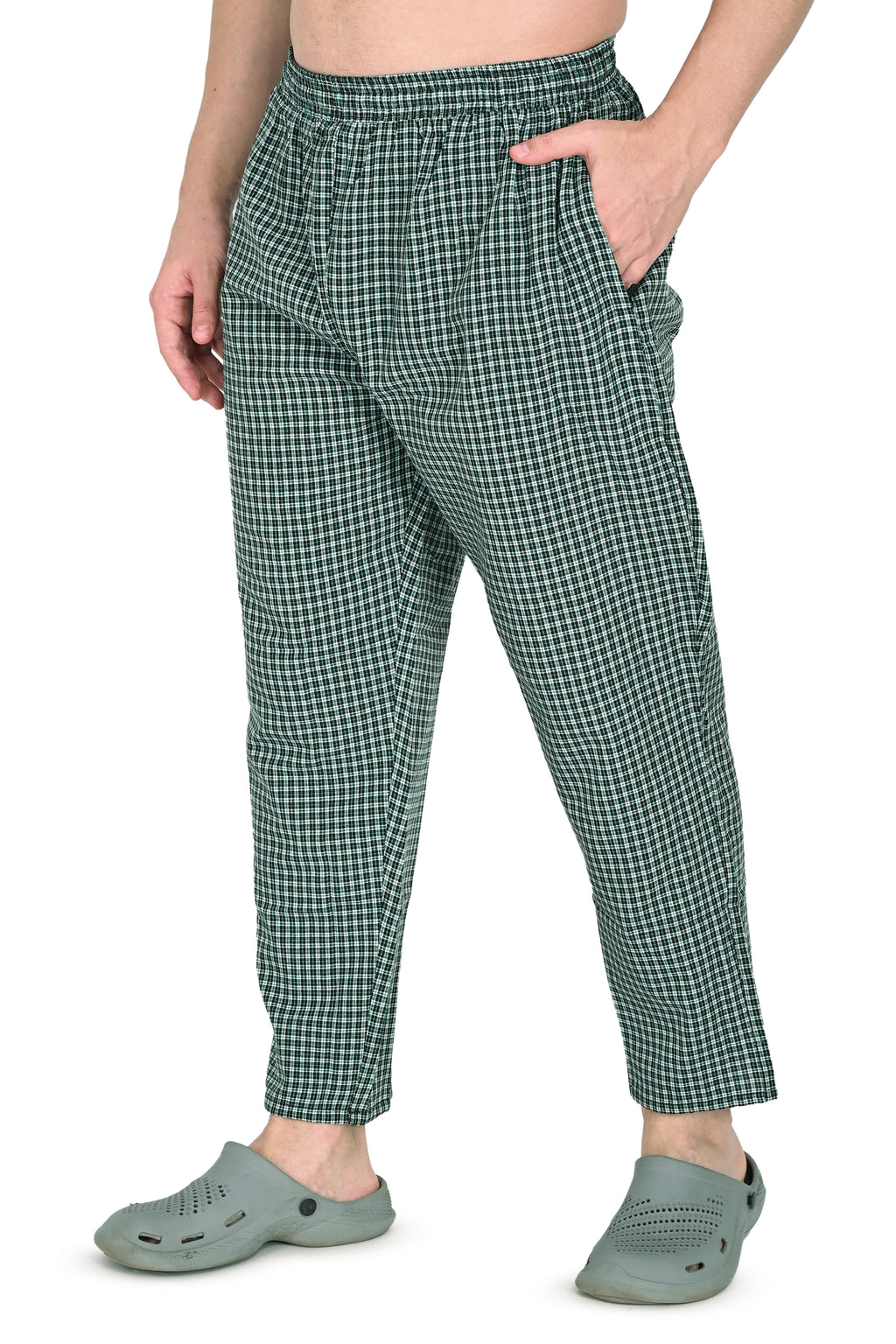 Men’s Green & Red Checkered Cotton Jogger Pants – Soft, Comfortable & Stylish Fit