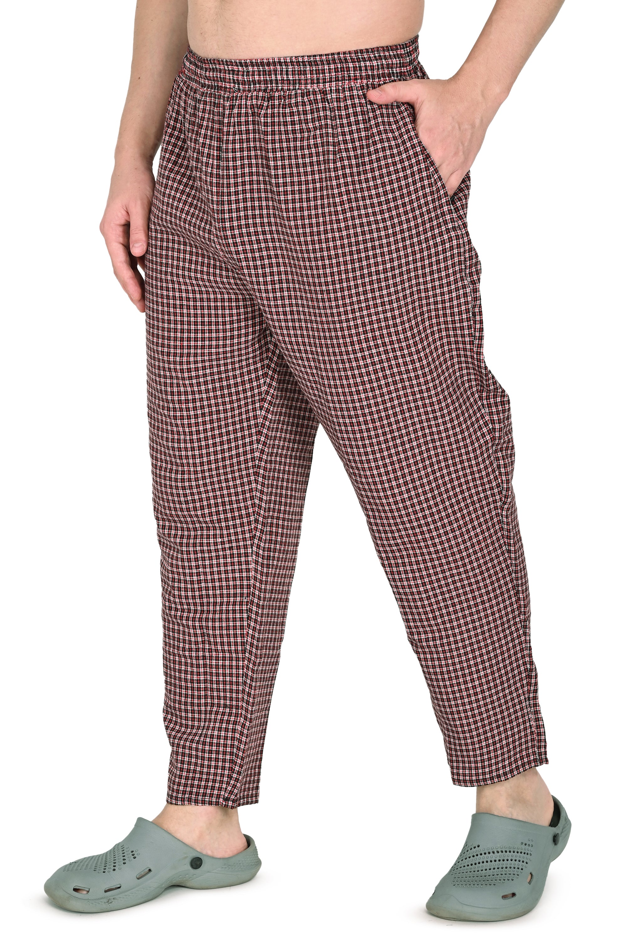 Men’s Red Checkered Cotton Jogger Pants – Soft, Stylish & Comfortable Fit