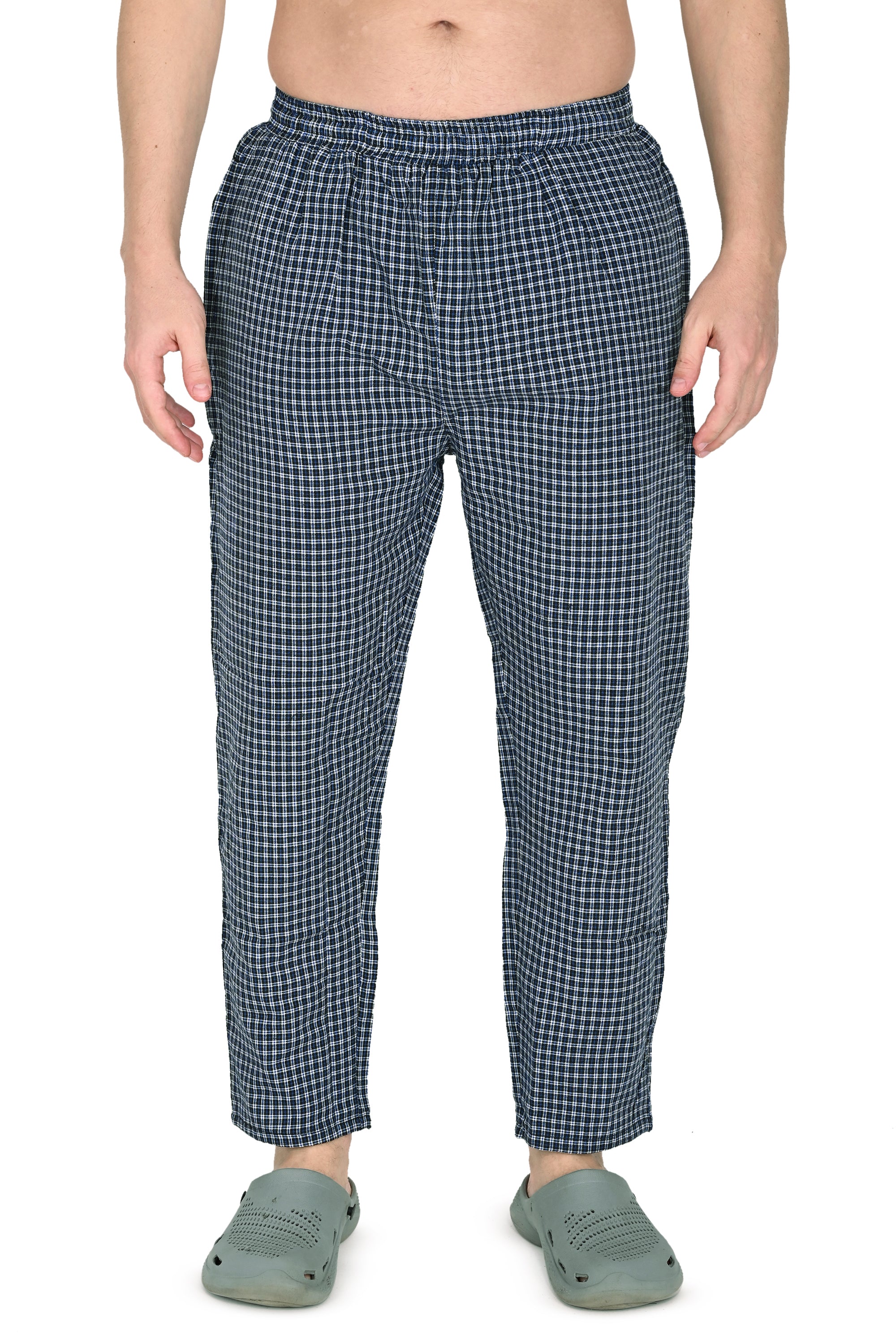 Men’s Blue Checkered Cotton Jogger Pants – Soft, Breathable & Everyday Comfort