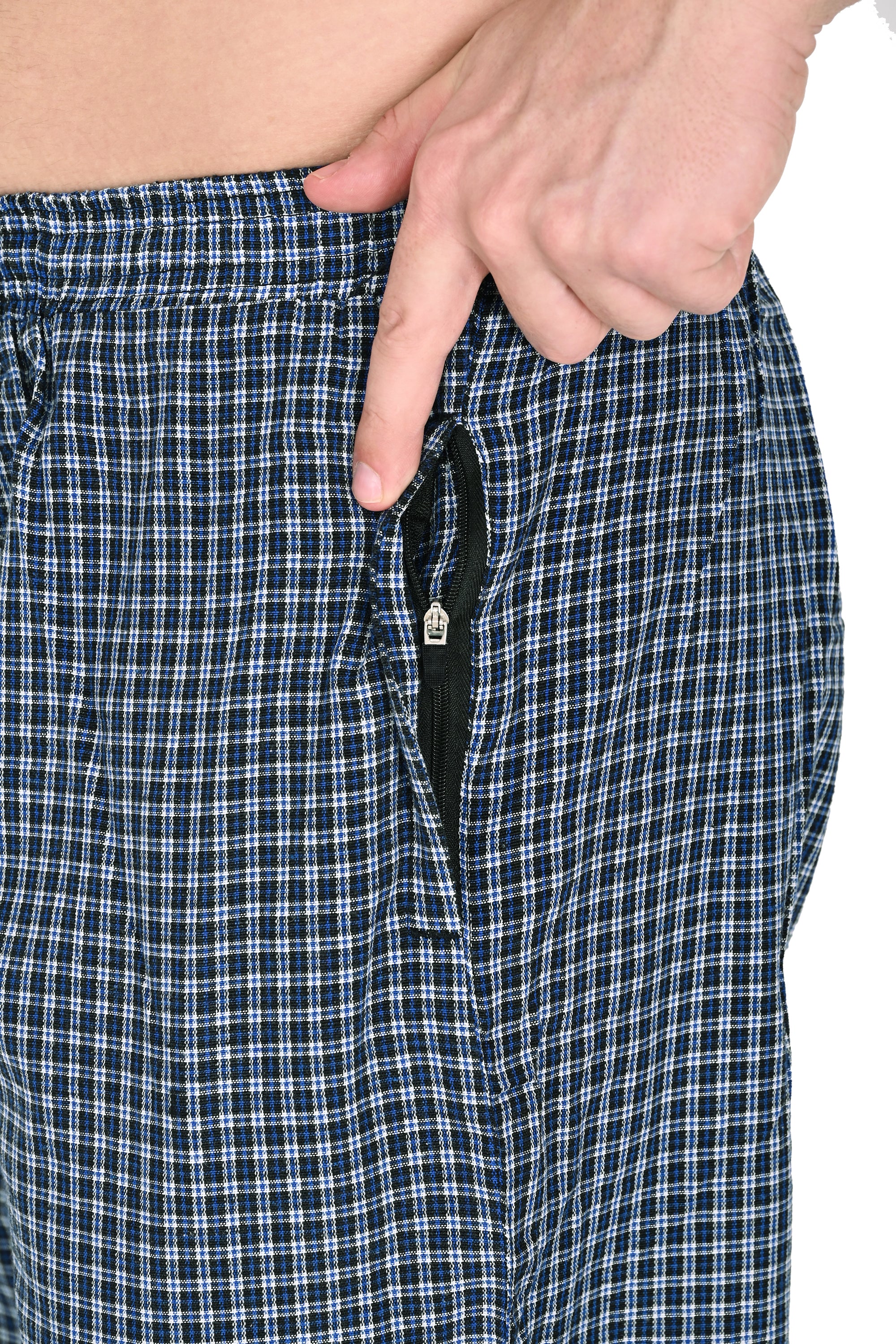 Men’s Blue Checkered Cotton Jogger Pants – Soft, Breathable & Everyday Comfort