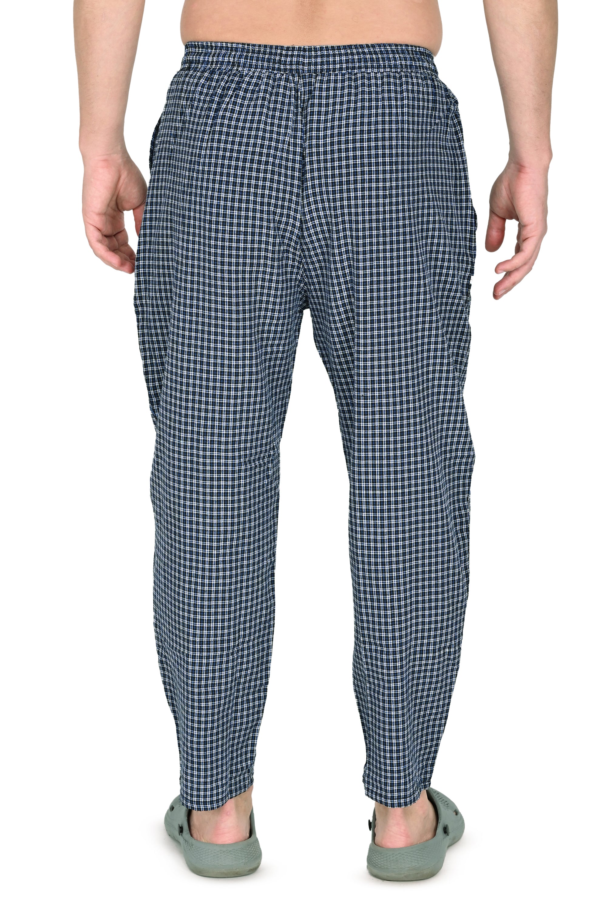 Men’s Blue Checkered Cotton Jogger Pants – Soft, Breathable & Everyday Comfort