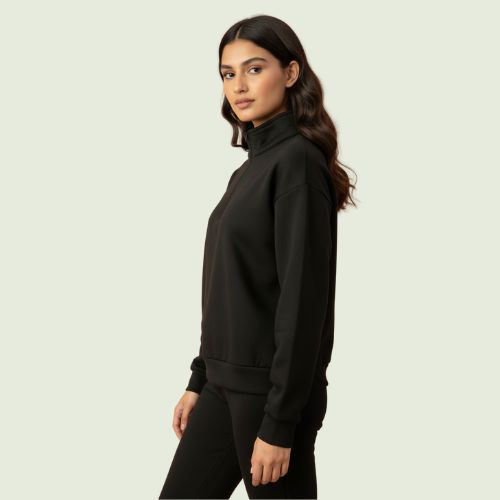 Women’s Premium Black Quarter-Zip Sweatshirt | Soft Fleece | Winter Casual Wear