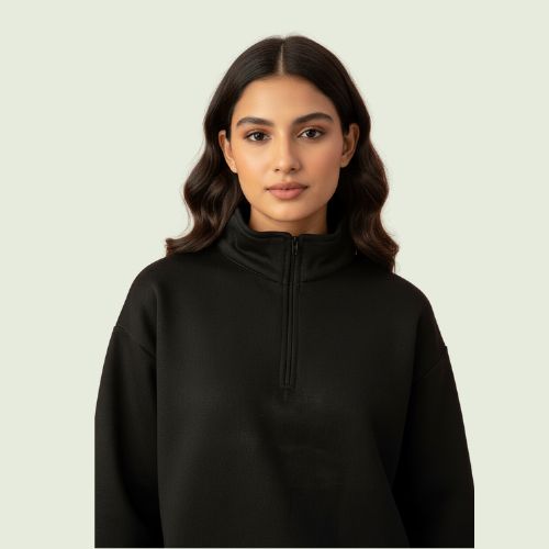 Women’s Premium Black Quarter-Zip Sweatshirt | Soft Fleece | Winter Casual Wear