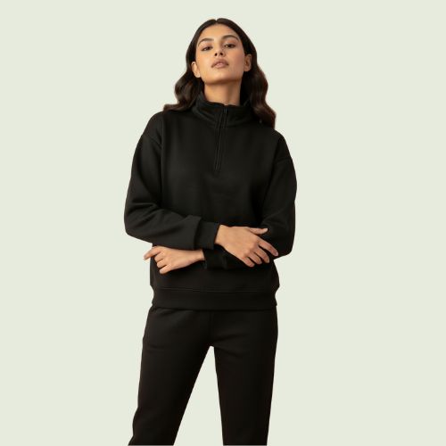 Women’s Premium Black Quarter-Zip Sweatshirt | Soft Fleece | Winter Casual Wear